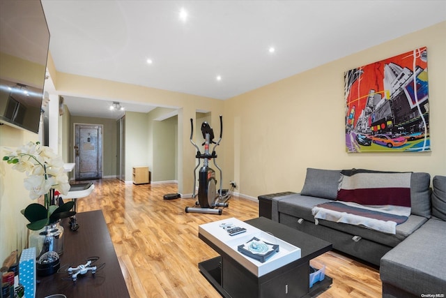 living room with hardwood / wood-style floors