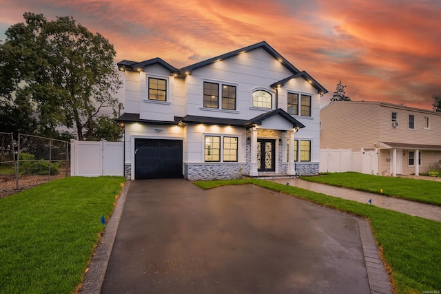 12 Hoover Ln, Bethpage, NY 11714 - view of front facade with stone siding, an attached garage, and asphalt driveway