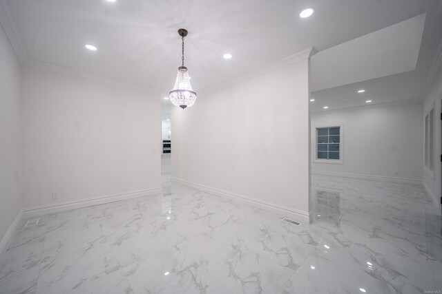 12 Hoover Ln, Bethpage, NY 11714 - unfurnished room featuring light marble finish flooring, ornamental molding, and recessed lighting