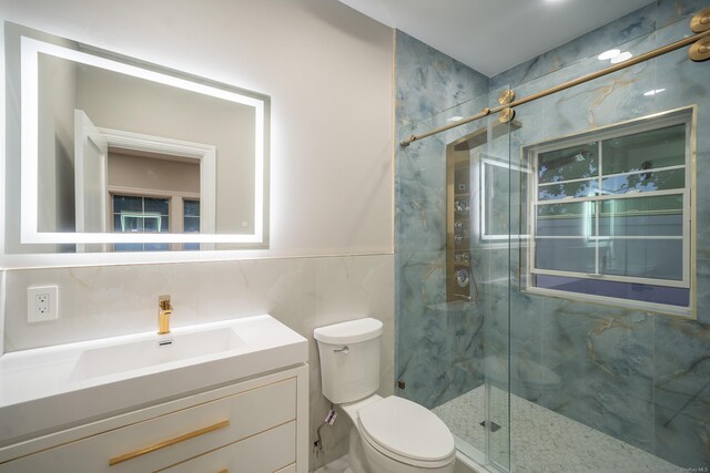 12 Hoover Ln, Bethpage, NY 11714 - full bath featuring tile walls, a marble finish shower, and vanity