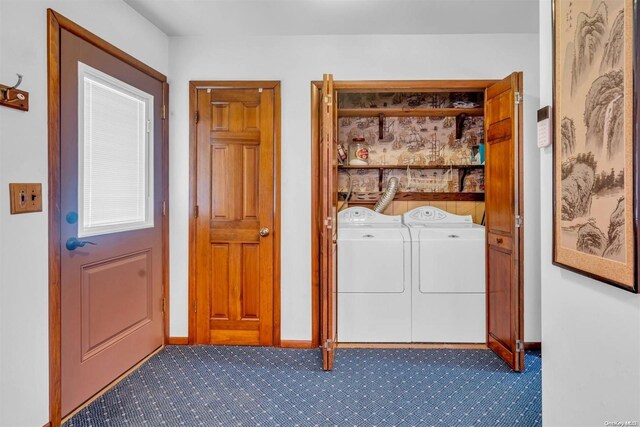21 Fern Ter, West Babylon, NY 11704 - laundry room featuring washer and clothes dryer and dark carpet
