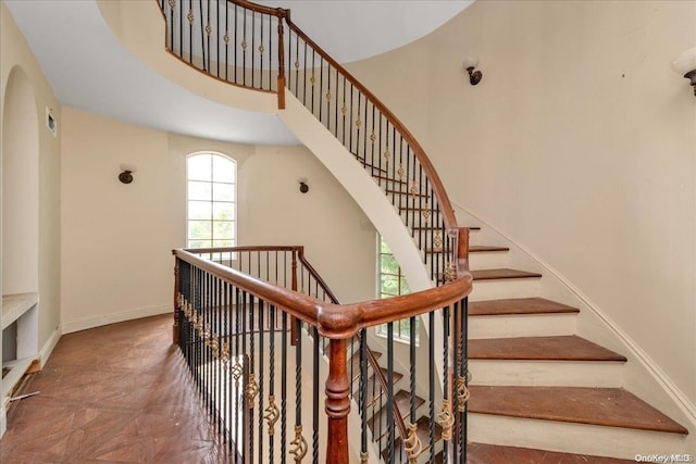 stairs with parquet floors