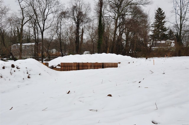 view of yard layered in snow