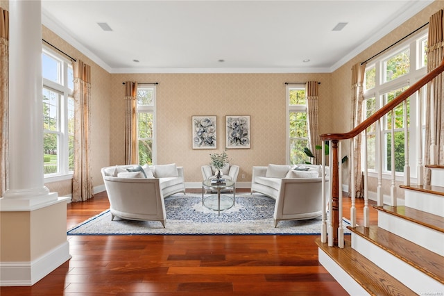 living room featuring dark hardwood / wood-style flooring and a wealth of natural light