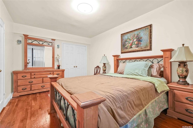 bedroom with hardwood / wood-style flooring and a closet