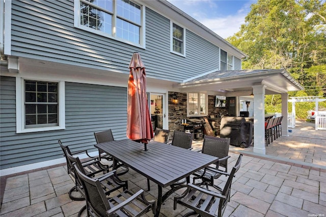 view of patio / terrace featuring an outdoor bar