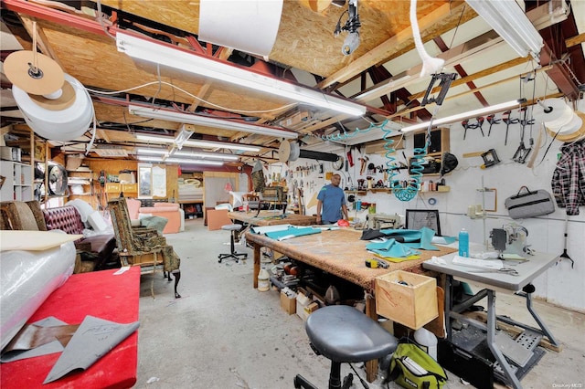 basement featuring a workshop area