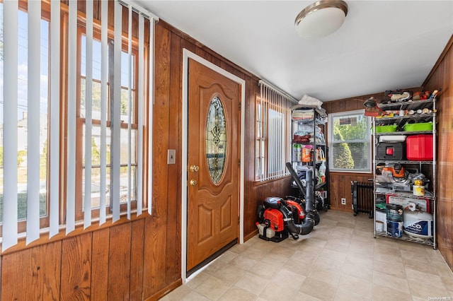 entrance foyer with wooden walls