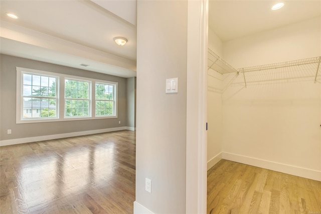 walk in closet with light wood-type flooring