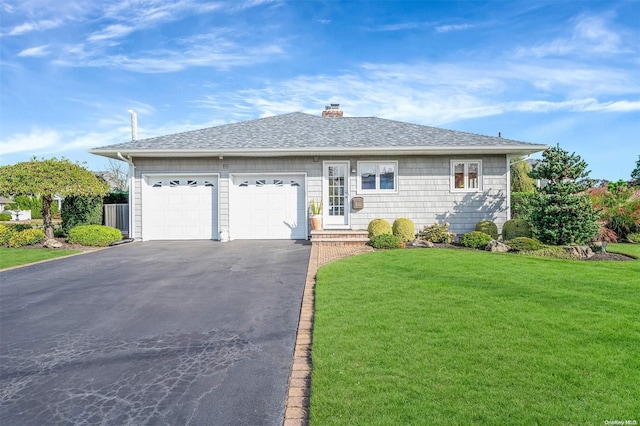 single story home with a front yard and a garage