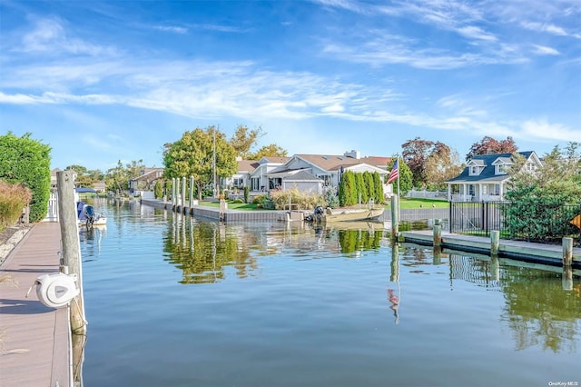 view of dock with a water view