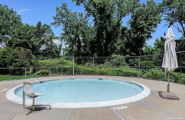 view of swimming pool featuring a patio area