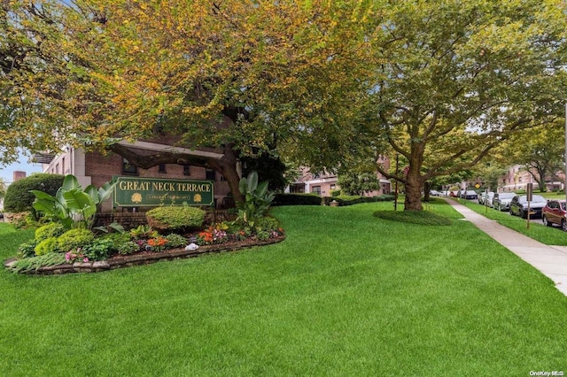 view of home's community with a lawn