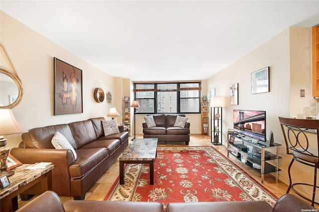 living room featuring light wood-type flooring