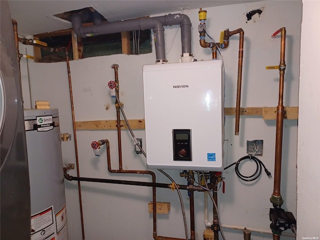 utilities with tankless water heater and gas water heater