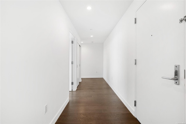 131-05 40th Rd Unit 10J, Flushing, NY 11354 - hallway featuring recessed lighting, dark wood-style flooring, and baseboards