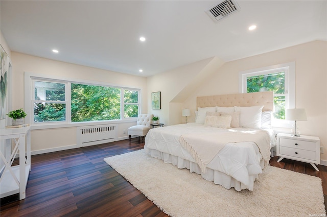 410 Church Ave, Woodmere, NY 11598 - bedroom featuring radiator, dark wood-style floors, and recessed lighting