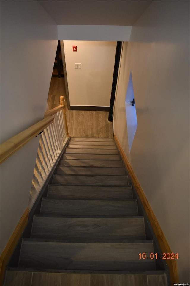 stairway featuring wood-type flooring