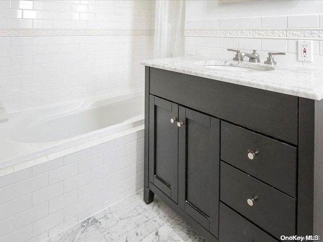 bathroom with vanity and shower / bath combo