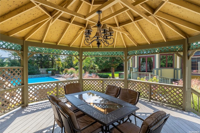 75 Oak Neck Ln, West Islip, NY 11795 - deck with a gazebo, an outdoor pool, and outdoor dining area