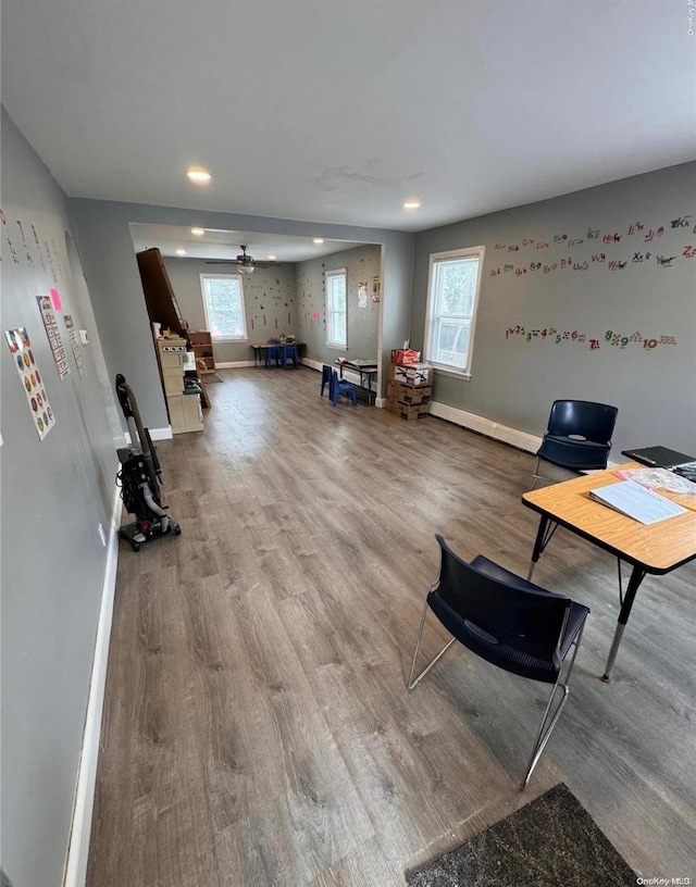 interior space with hardwood / wood-style flooring, plenty of natural light, and ceiling fan