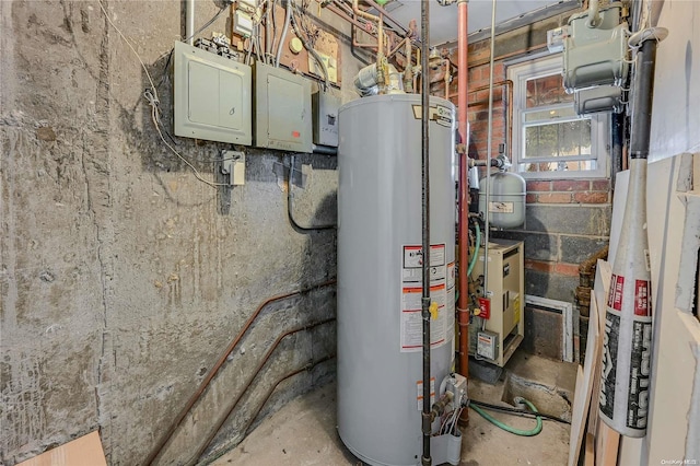 utility room with electric panel and gas water heater