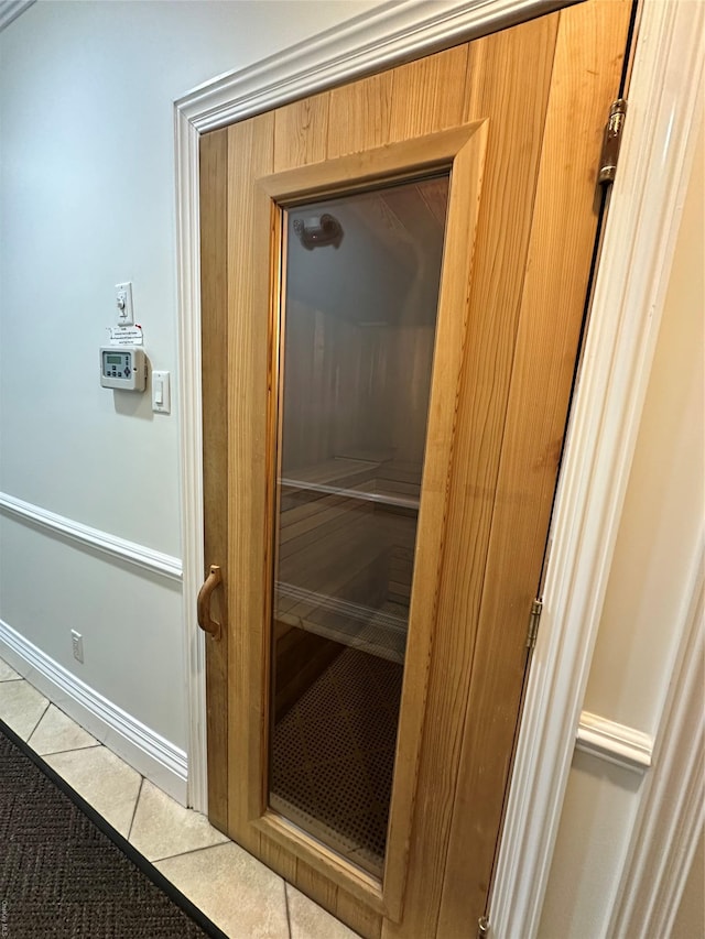 view of sauna with tile patterned flooring