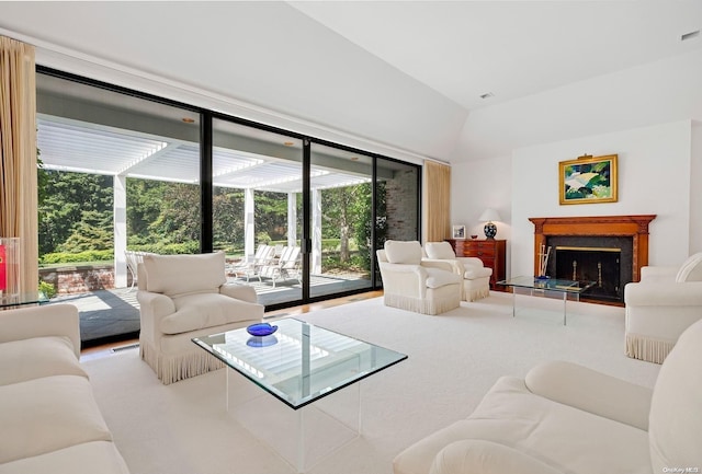 living room with vaulted ceiling