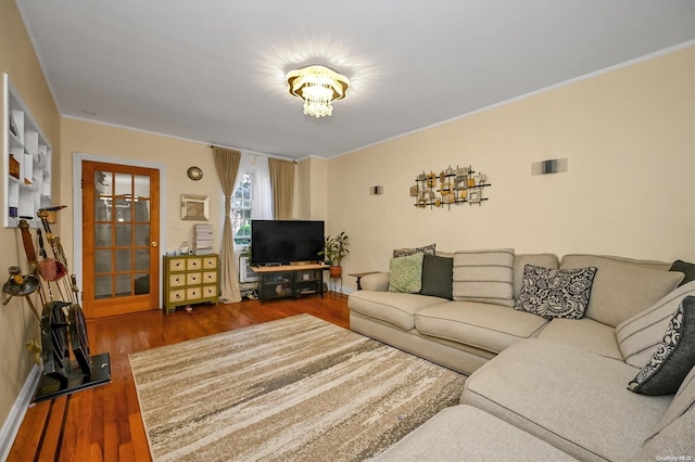 living room featuring dark wood-type flooring