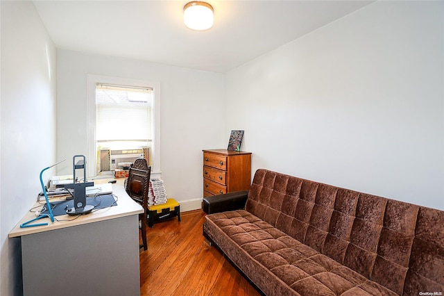 office area featuring cooling unit and dark hardwood / wood-style floors