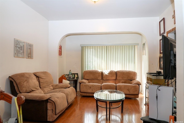 living room with light hardwood / wood-style flooring