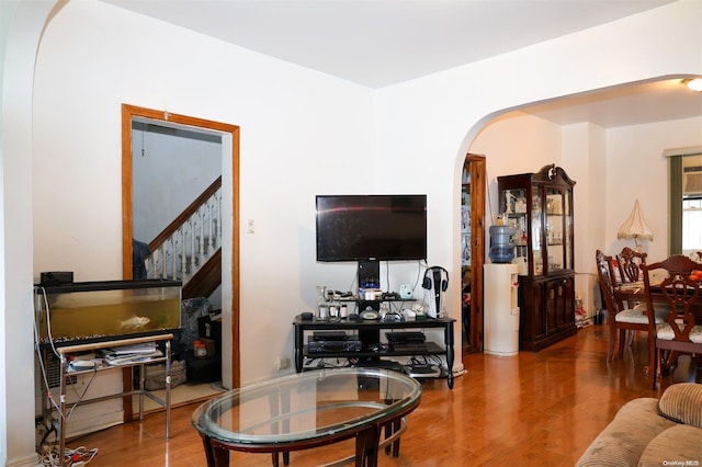 living room with wood-type flooring