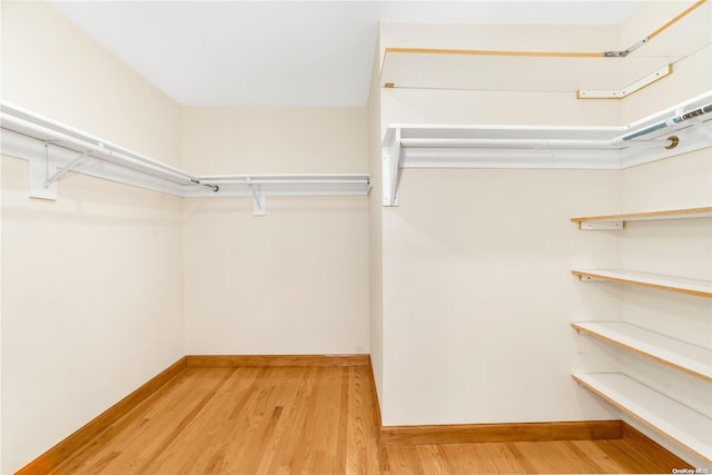 walk in closet with light hardwood / wood-style floors