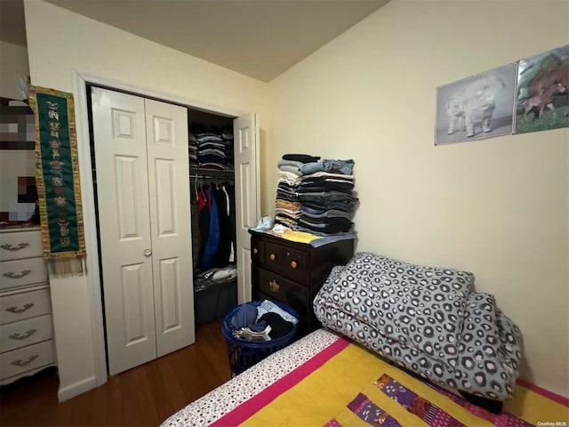 bedroom featuring dark hardwood / wood-style flooring and a closet