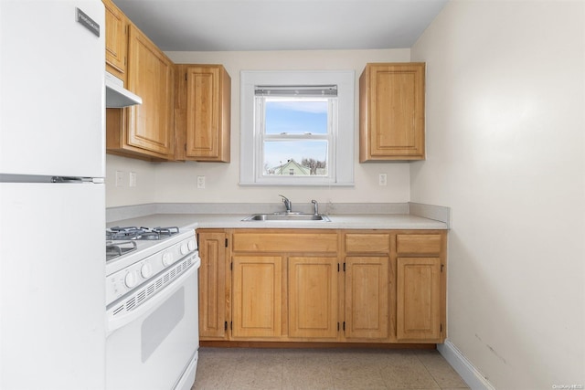 kitchen with sink and white appliances