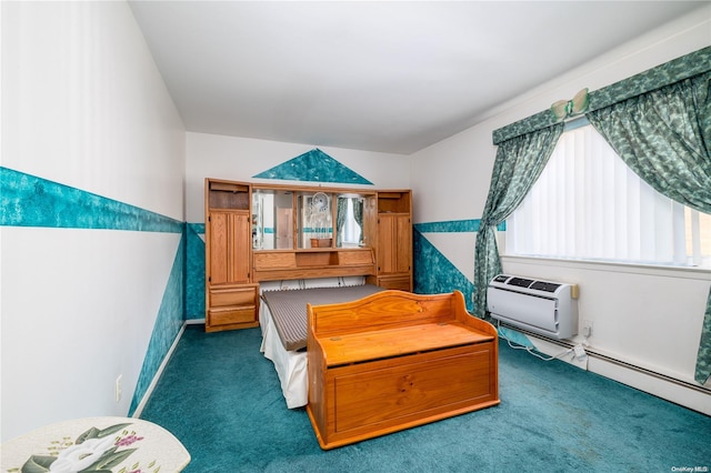 carpeted bedroom with a wall mounted AC