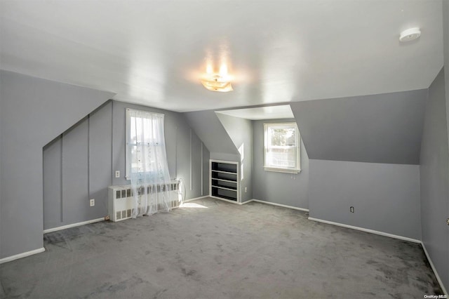 additional living space featuring light carpet and vaulted ceiling