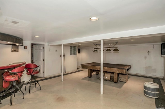 basement with pool table