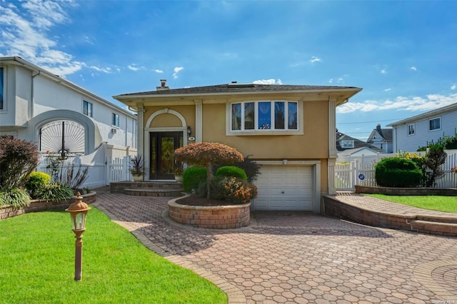 view of front facade with a garage and a front yard