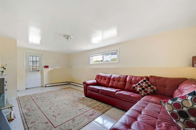 tiled living room with baseboard heating