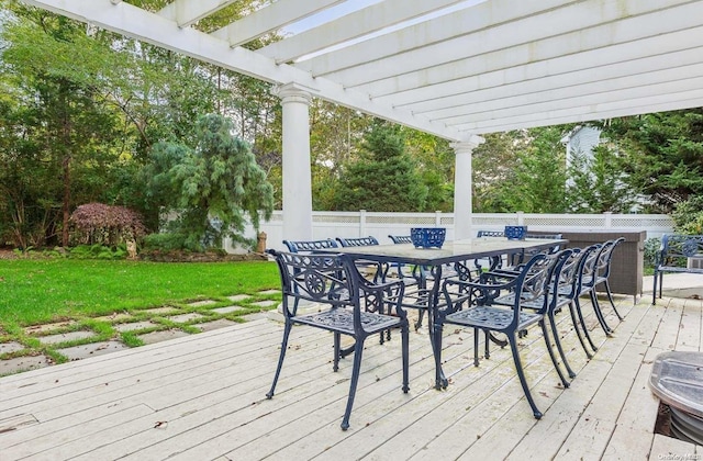 477 Montauk Hwy, Westhampton Beach, NY 11978 - wooden deck featuring a pergola and outdoor dining area
