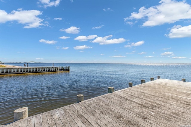 view of dock with a water view