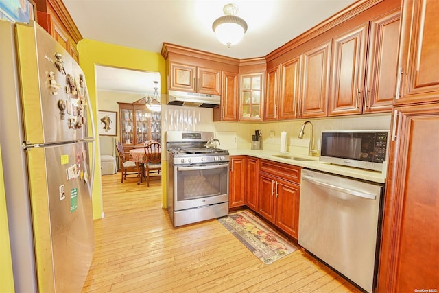 kitchen featuring sink, light wood-type flooring, and appliances with stainless steel finishes