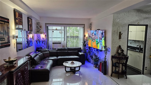 living room featuring sink