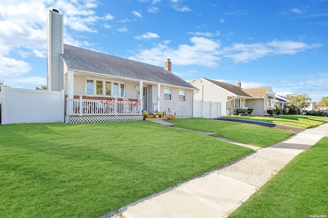 single story home with covered porch and a front lawn