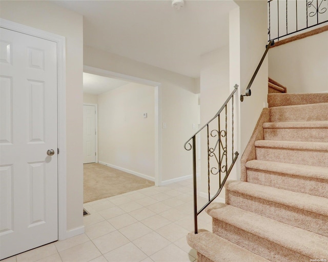 stairway featuring carpet floors