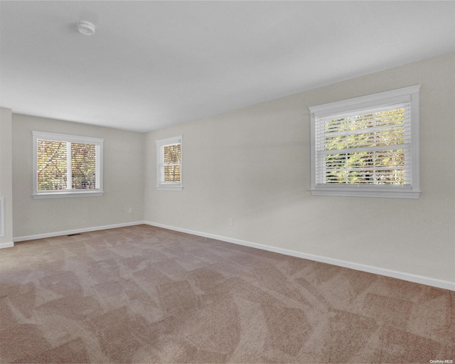 unfurnished room with plenty of natural light and light carpet