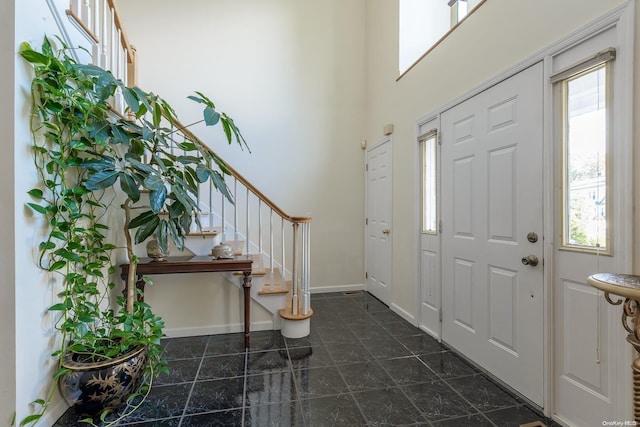 foyer entrance with a healthy amount of sunlight and a high ceiling