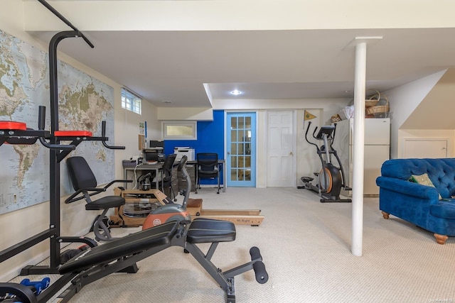 workout area featuring carpet