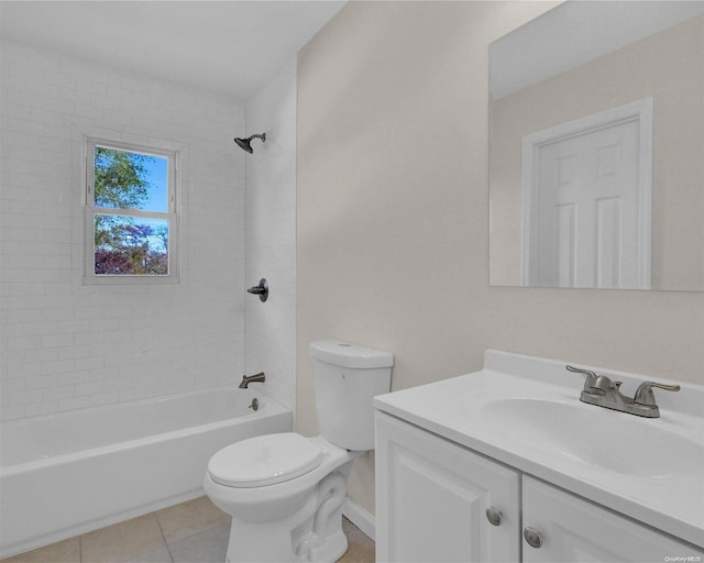 full bathroom with tile patterned floors, vanity, toilet, and tiled shower / bath